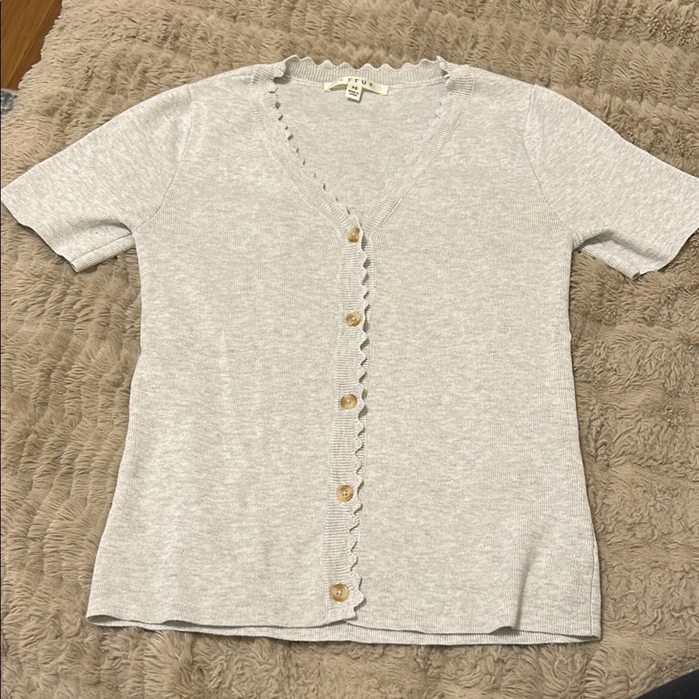 Cyrus Light Gray Scalloped Knit Top